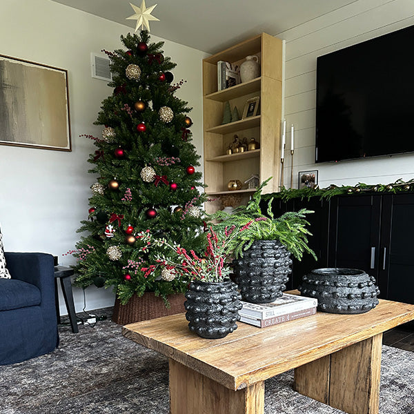 Handcrafted Textured Outdoor Matte Black Planters, Set of 3 (Online Exclusive)