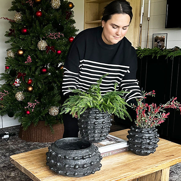 Handcrafted Textured Outdoor Matte Black Planters, Set of 3 (Online Exclusive)