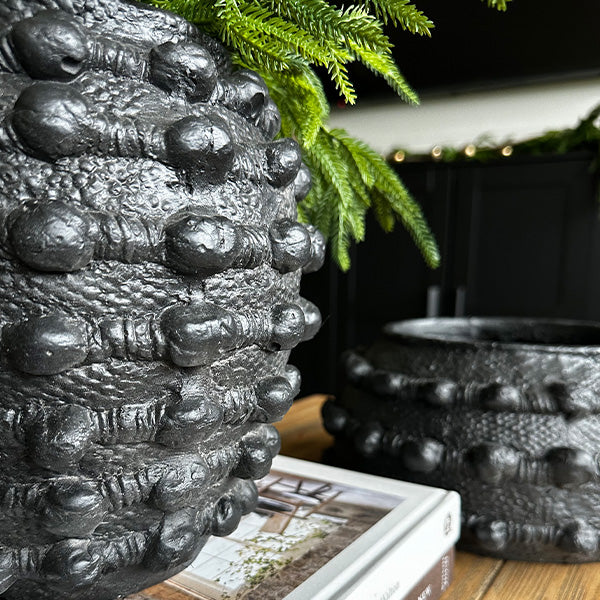 Handcrafted Textured Outdoor Matte Black Planters, Set of 3 (Online Exclusive)