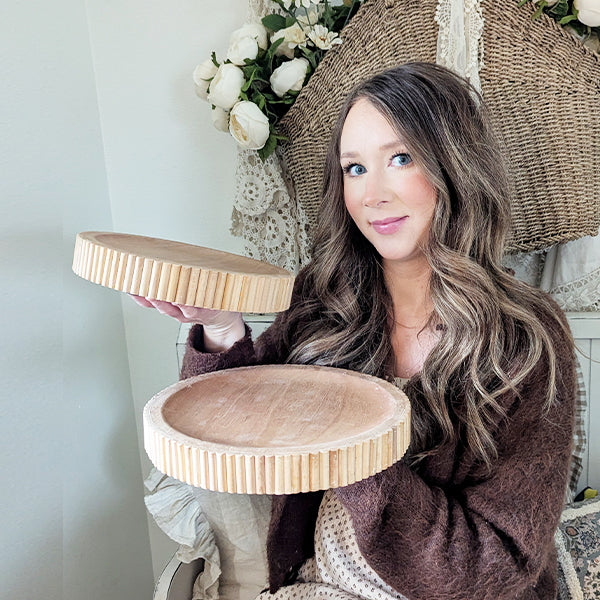 Fluted Wooden Display Trays, Set of Two (Online Exclusive)