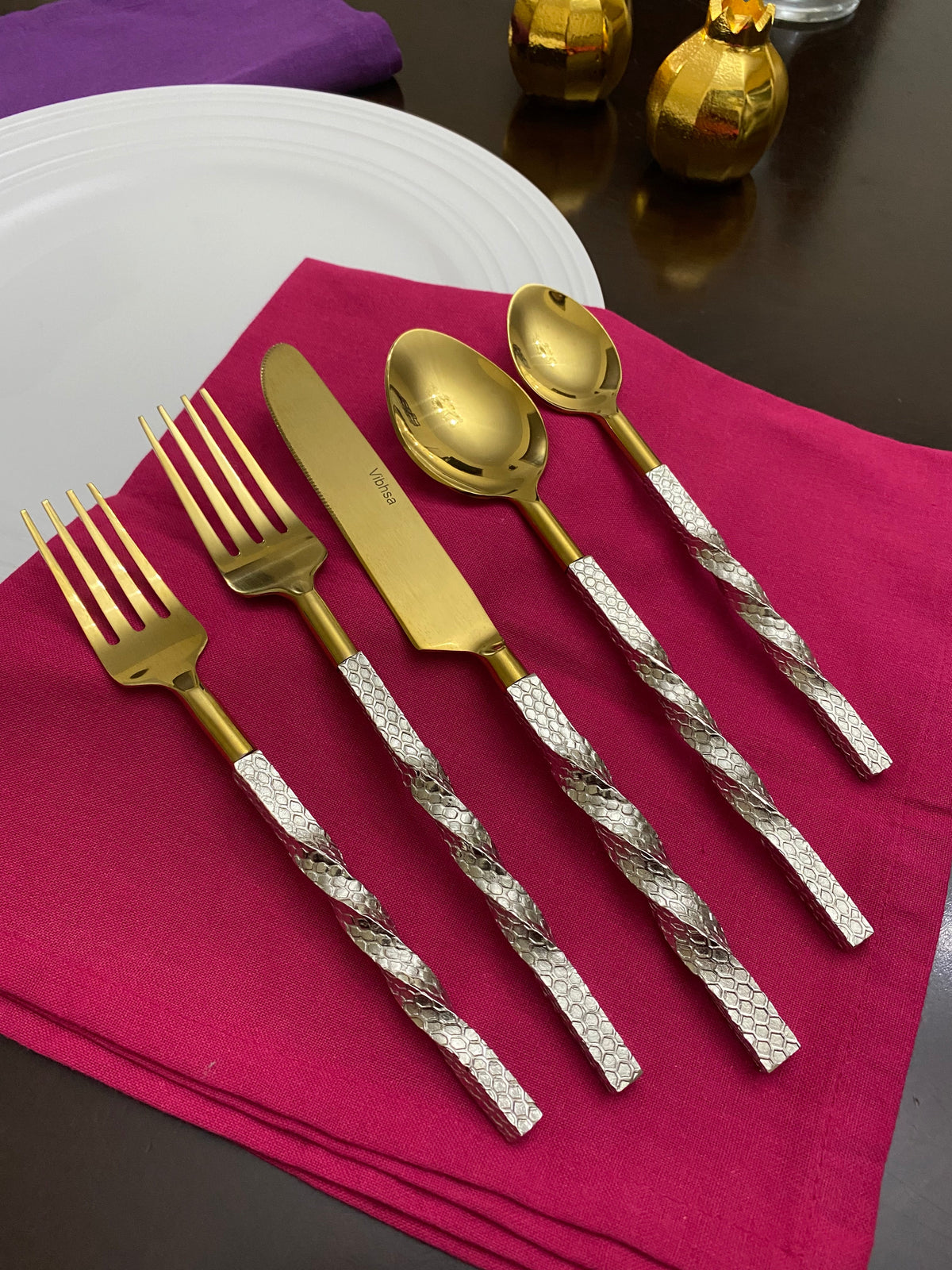 Golden Stainless Steel Flatware Set of 20 Pieces (Online Exclusive)