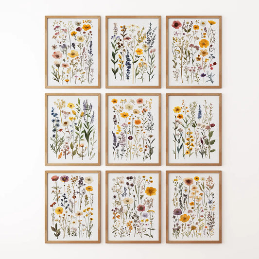 Meadow Wildflowers Prints. Floral Wall Art Set of 9 Pieces  (online exclusive)