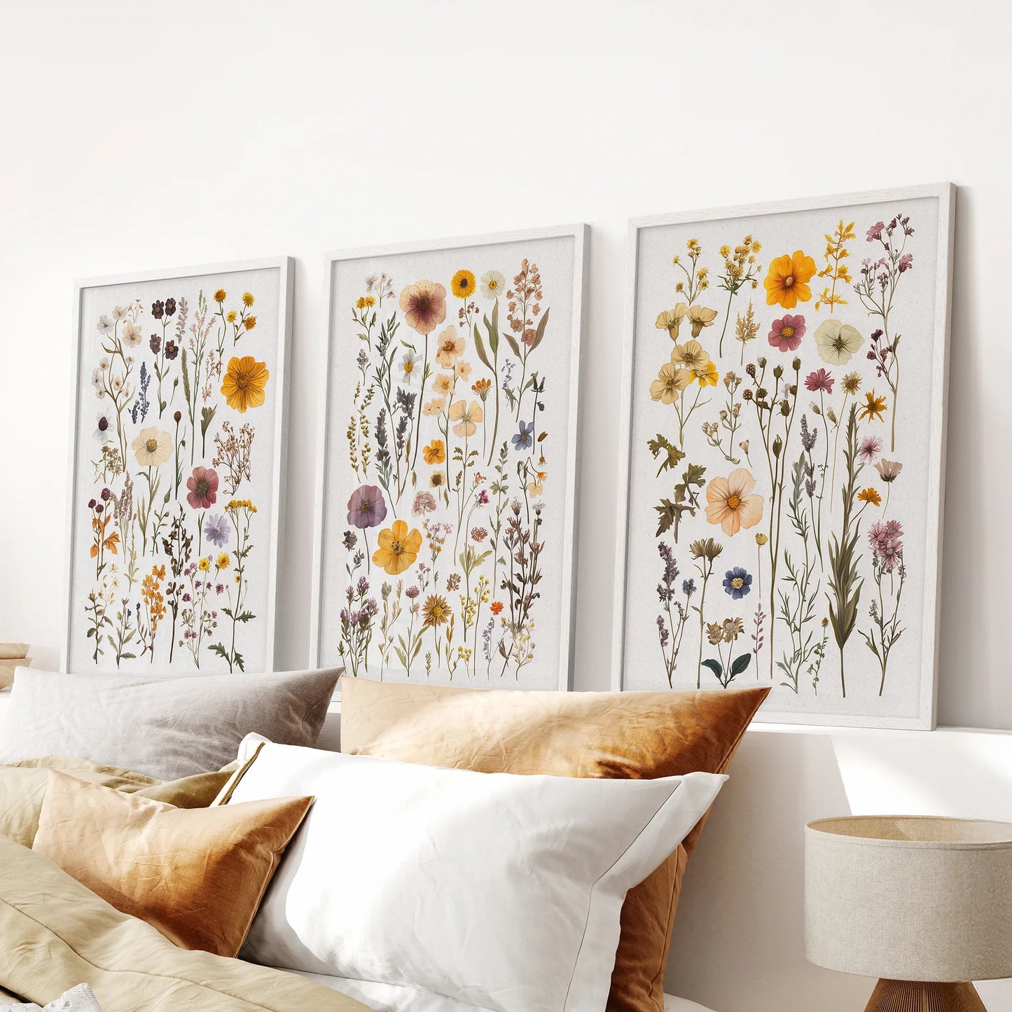 Colorful Botanical Flower Set of 3. Wildflower Prints