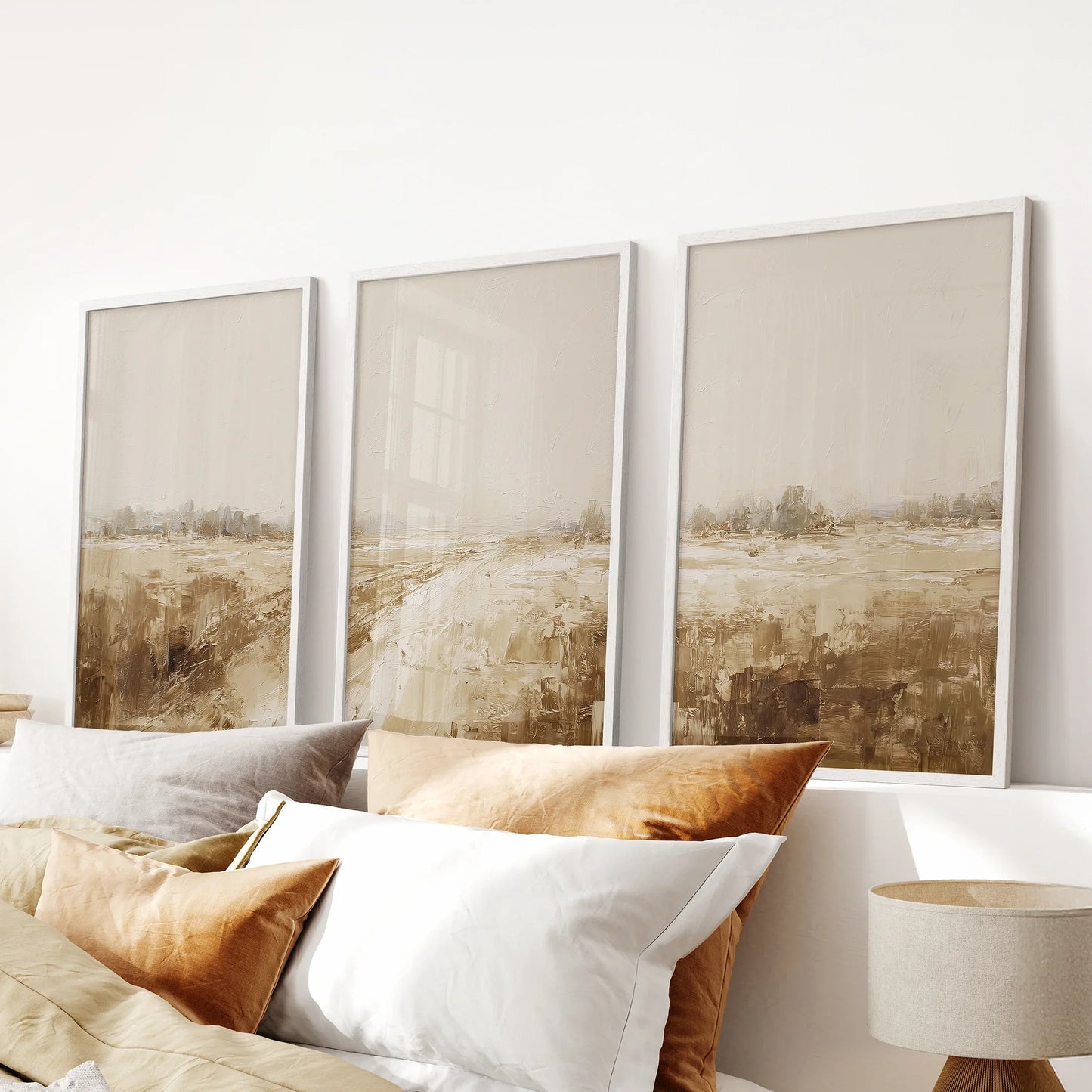 Neutral Abstract Landscape Art. Beige Farmhouse Triptych  (online exclusive)