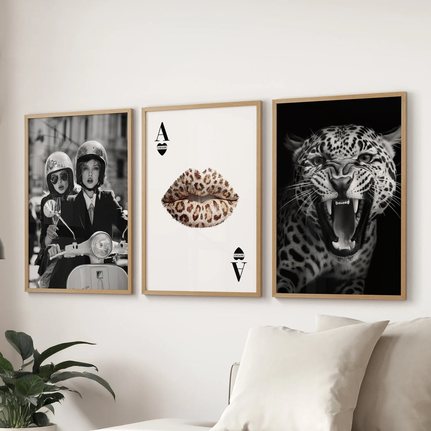 Black White Fashion Set of 3 Prints. Leopard, Lips, Scooter  (online exclusive)