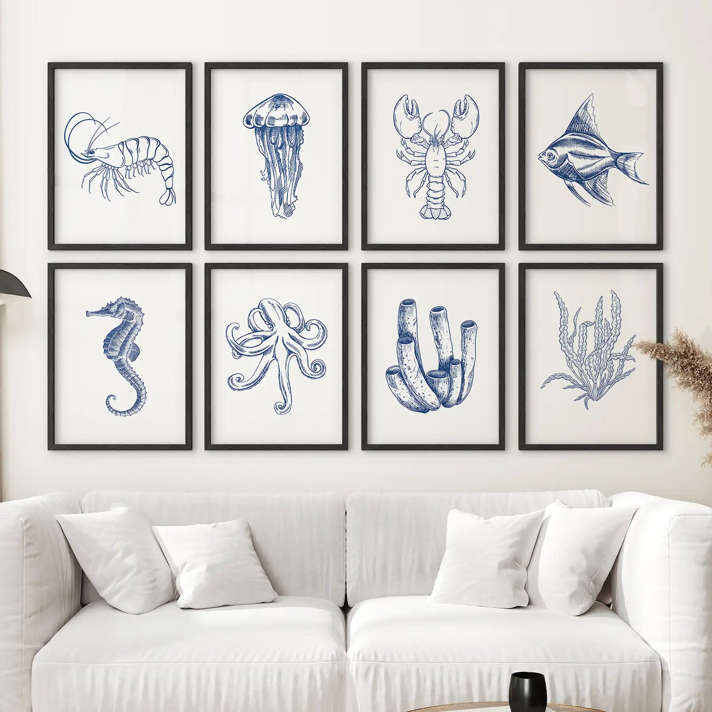 Blue Sea Life Wall Art. Set of 8 Nautical Ocean Animal  (online exclusive)