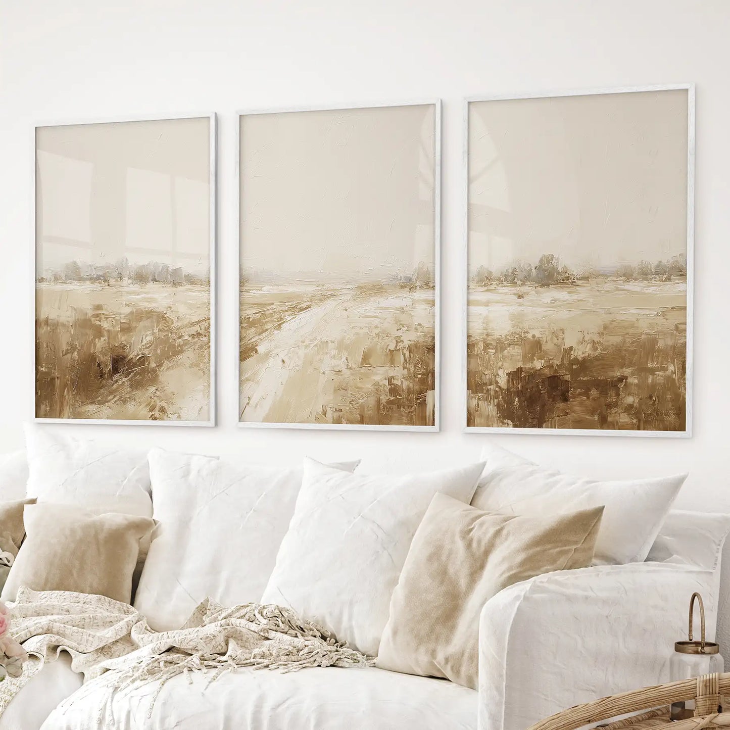 Neutral Abstract Landscape Art. Beige Farmhouse Triptych  (online exclusive)