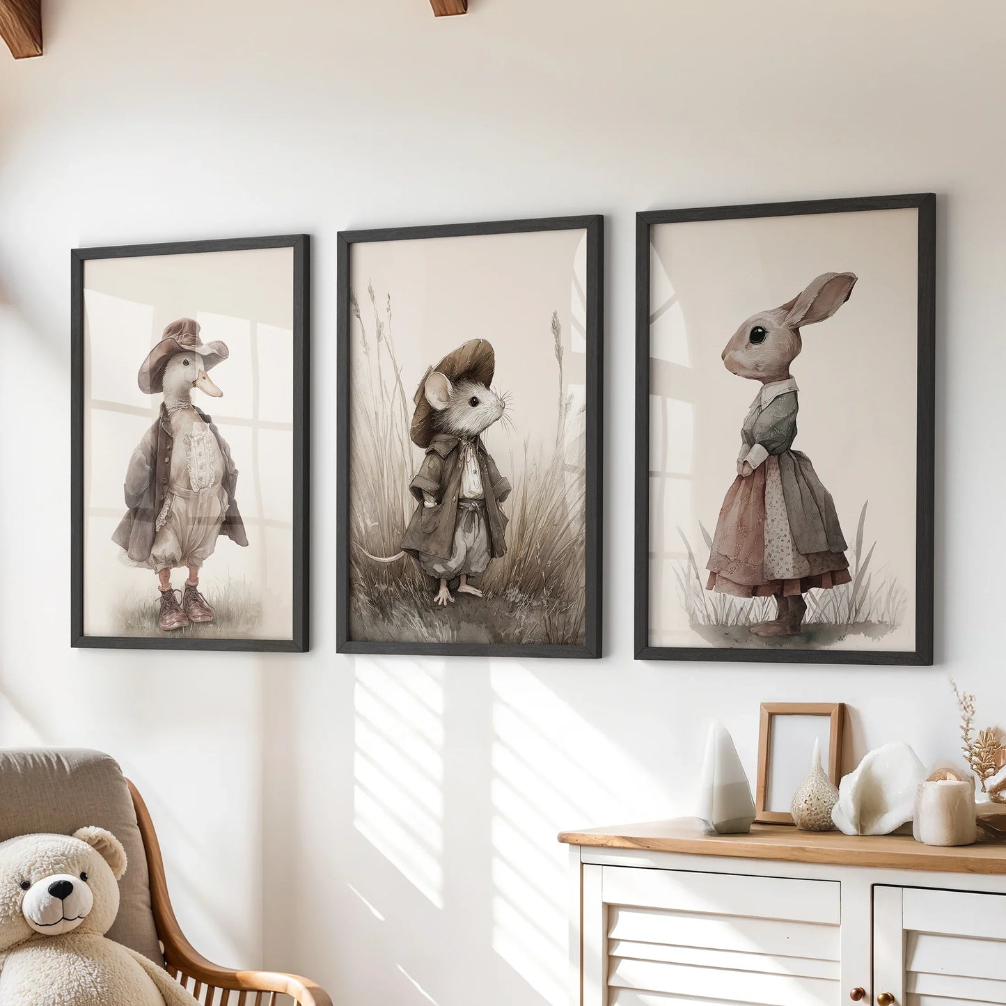 Vintage Animal Nursery Wall Art Set: Duck, Mouse, Rabbit  (online exclusive)