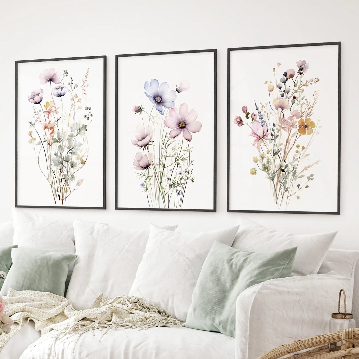 Watercolor Floral Wall Art. Set of 3 Botanical Prints  (online exclusive)