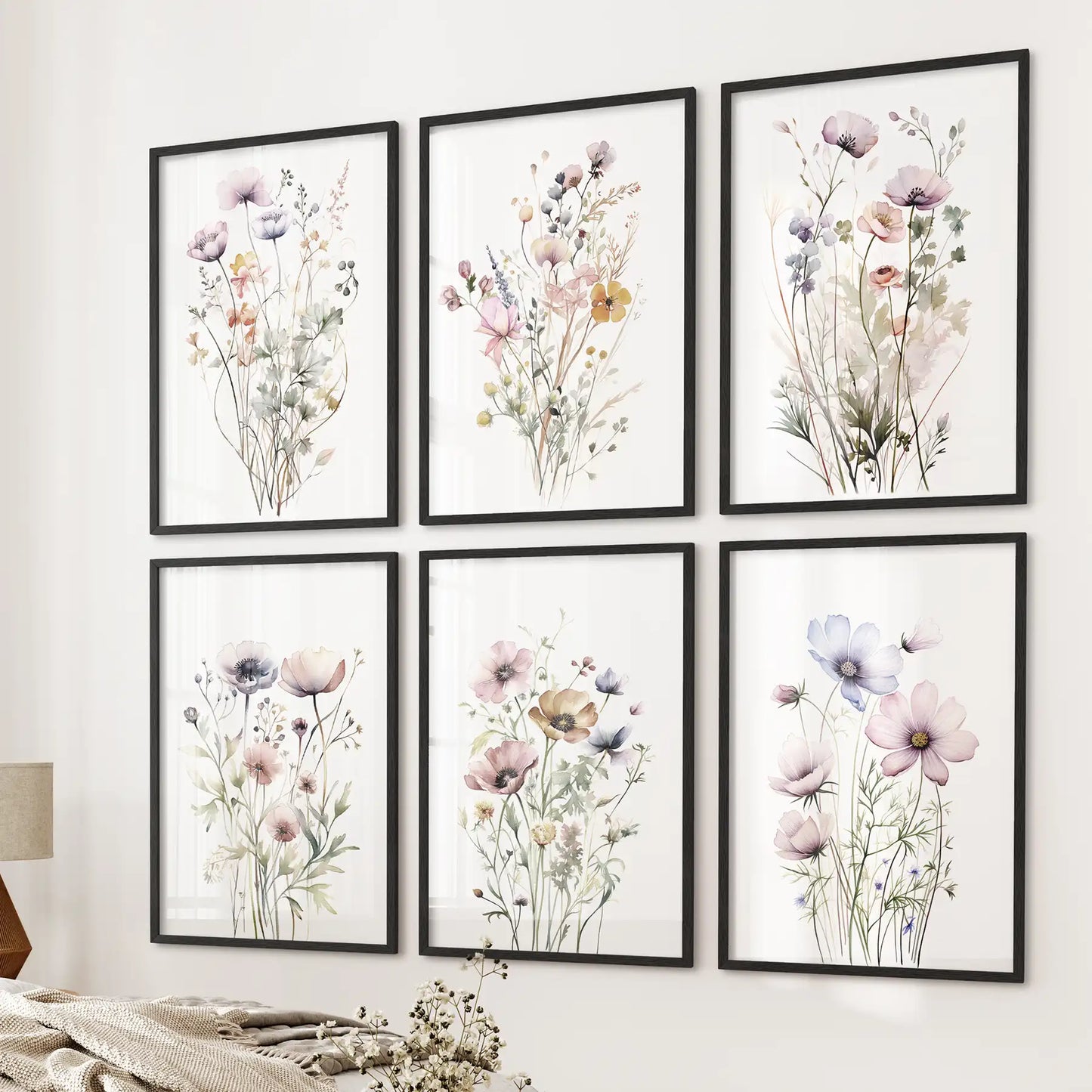 Botanical Watercolor 6 Piece Art Set. Meadow Flowers  Prints for Bedroom  (online exclusive)