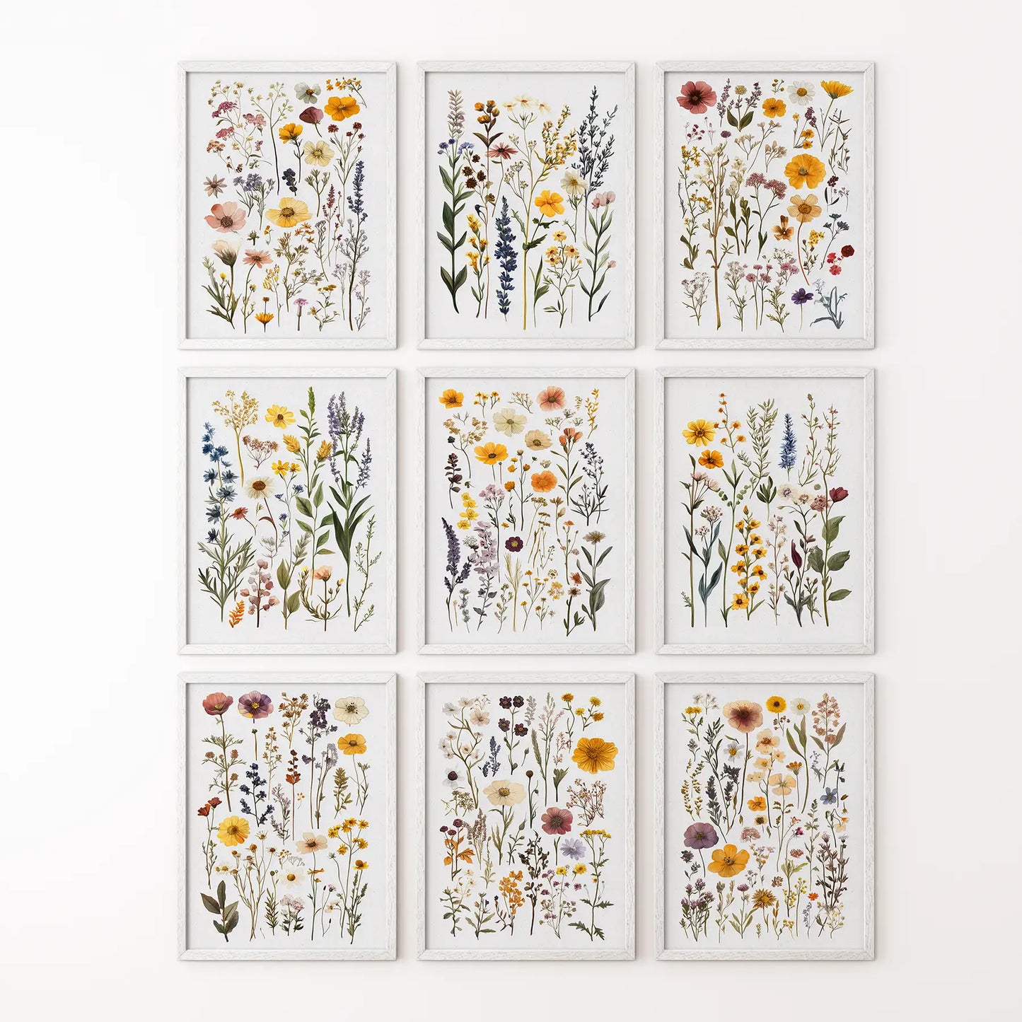 Meadow Wildflowers Prints. Floral Wall Art Set of 9 Pieces  (online exclusive)