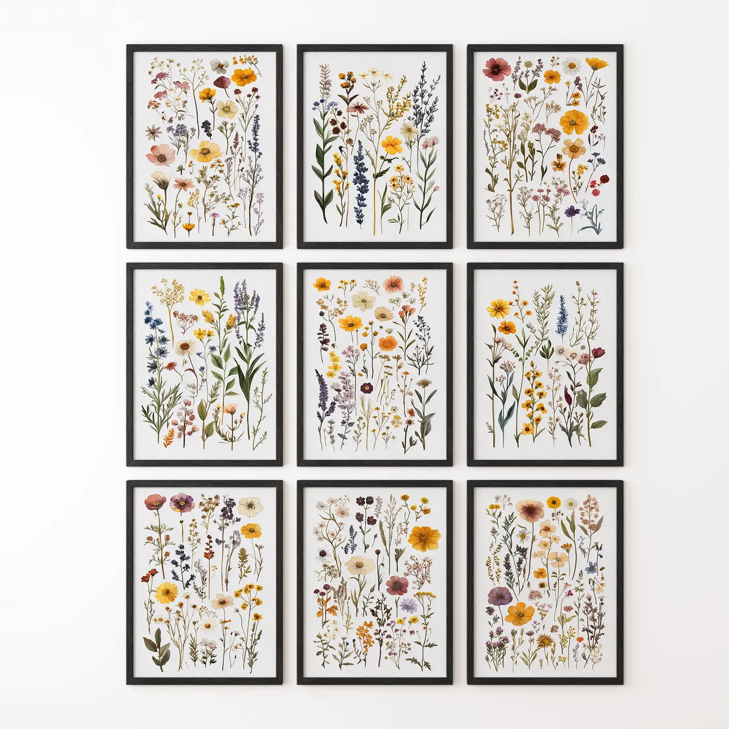 Meadow Wildflowers Prints. Floral Wall Art Set of 9 Pieces  (online exclusive)
