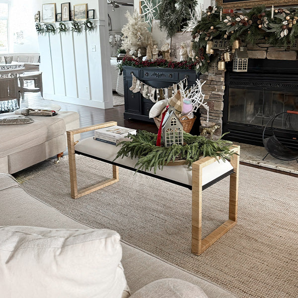 Woven Rattan Wooden Bench (Online Exclusive)