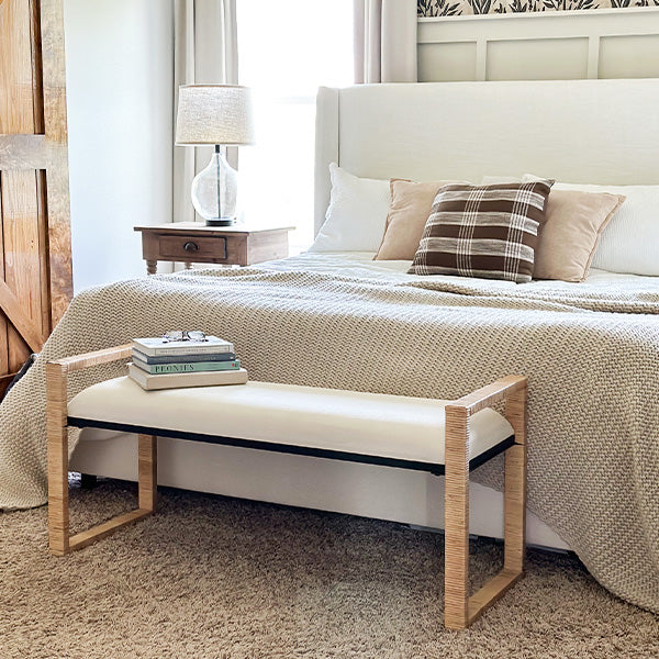 Woven Rattan Wooden Bench (Online Exclusive)