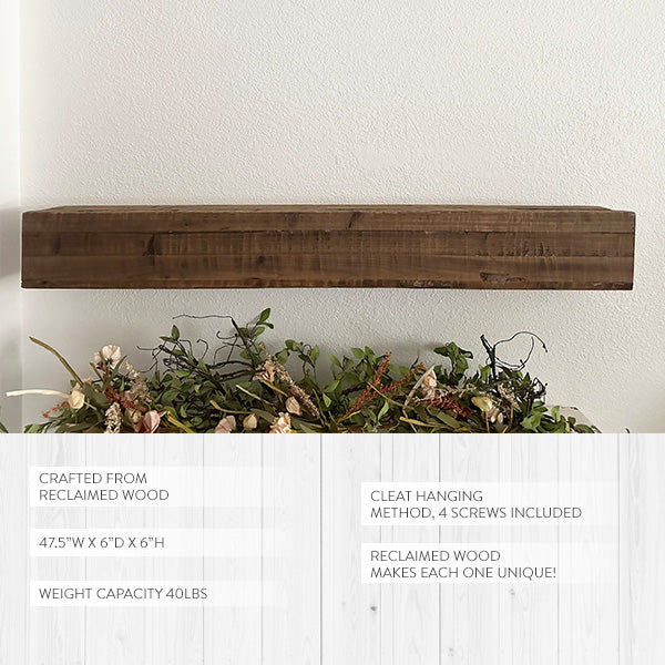 47 Inch Reclaimed Rustic Natural Wood Mantle (Online Exclusive)