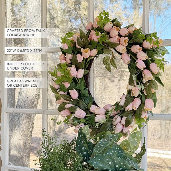 Faux Soft Pink Tulip Wreath (Online Exclusive)