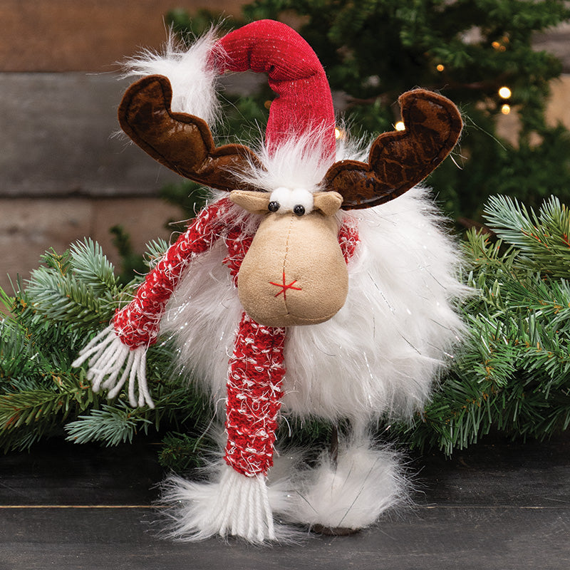 WHITE WOBBLE MOOSE WITH RED VELVET HAT