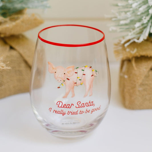 Dear Santa Wine Stemless Glass