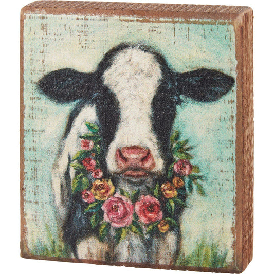 Cow with Wreath Block Sign
