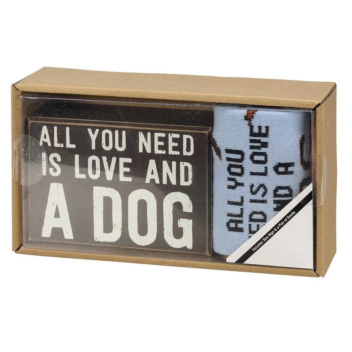 Love And A Dog Box Sign & Sock Set