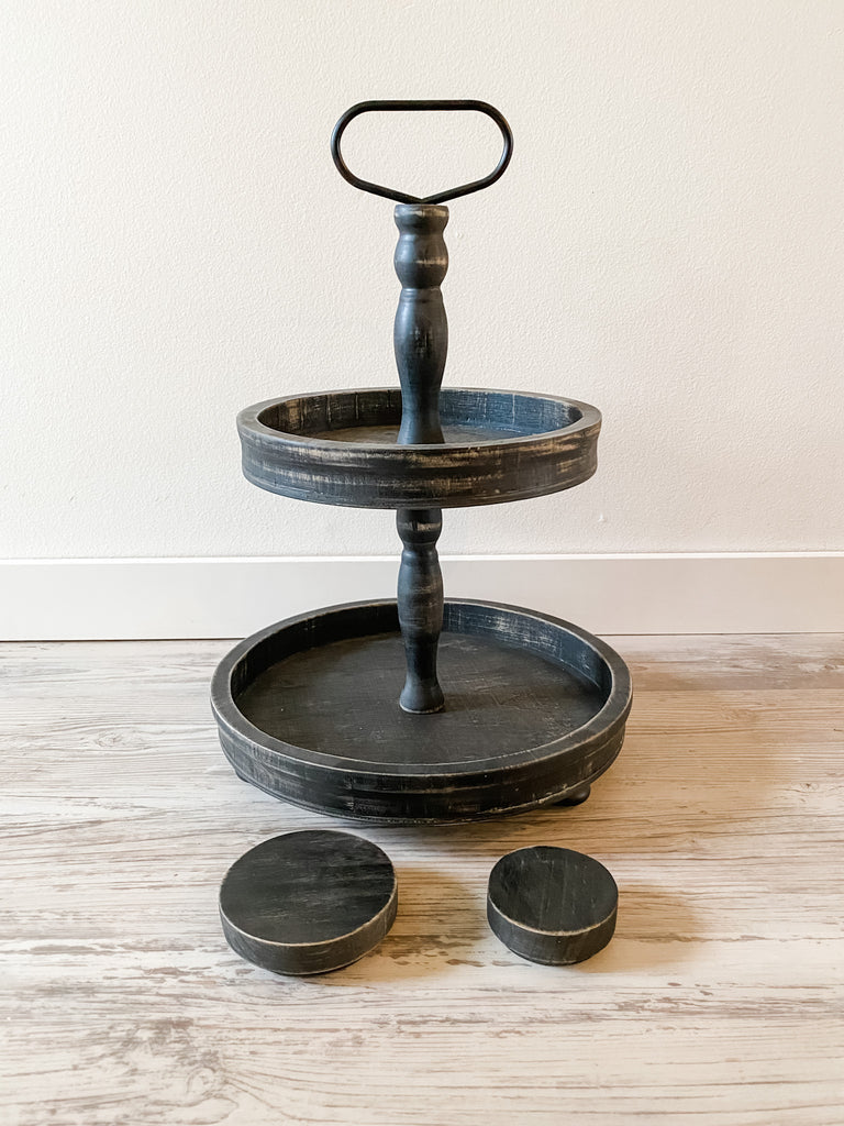 Farmhouse Two Tier Tray Bundle - Black - Includes 2 Pedestal Risers