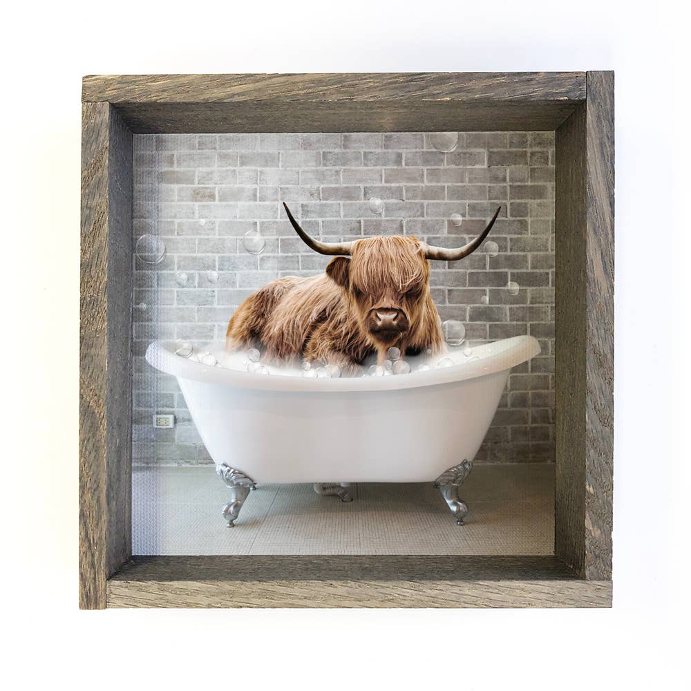 Highland Cow in a Bubble Bath Wood Sign