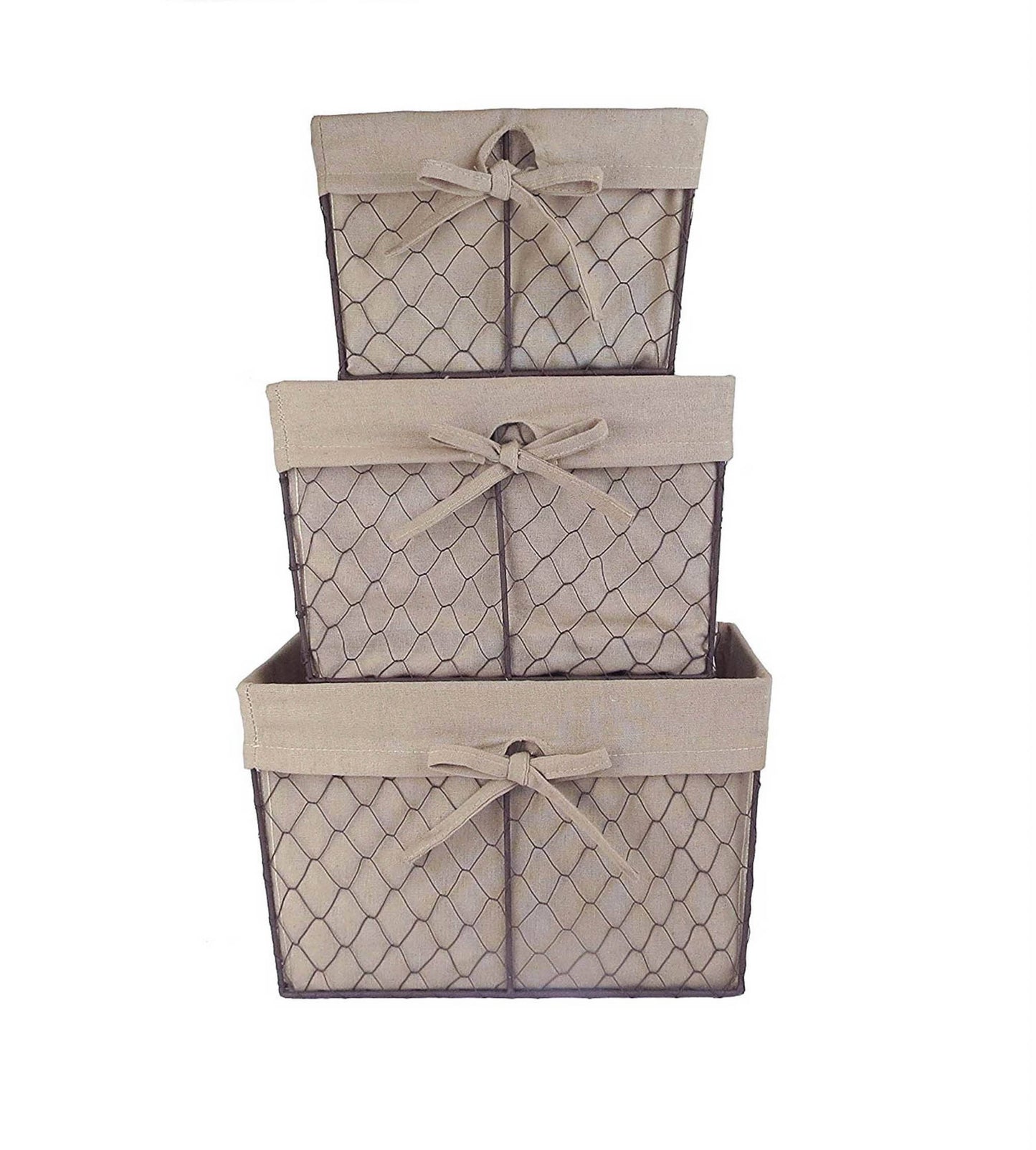 Rustic Bronze Chicken Wire Natural Liner Basket Set/3