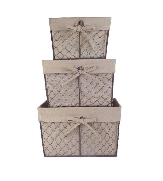 Rustic Bronze Chicken Wire Natural Liner Basket Set/3
