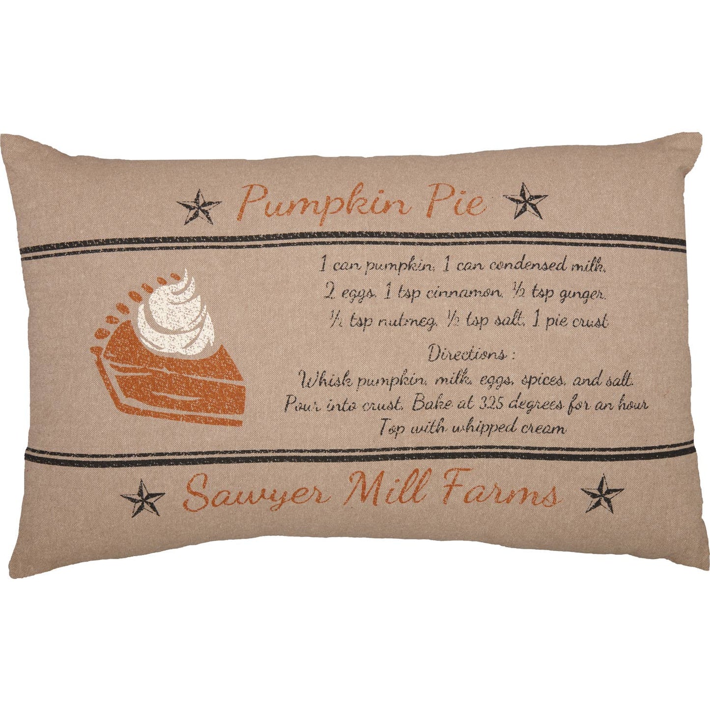 Sawyer Mill Charcoal Pumpkin Pie Recipe Pillow