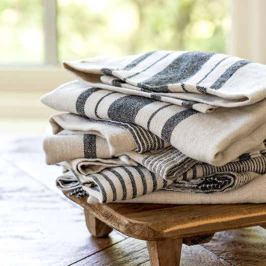 Soft Linen Dish Towel, Black Stripe Assortment