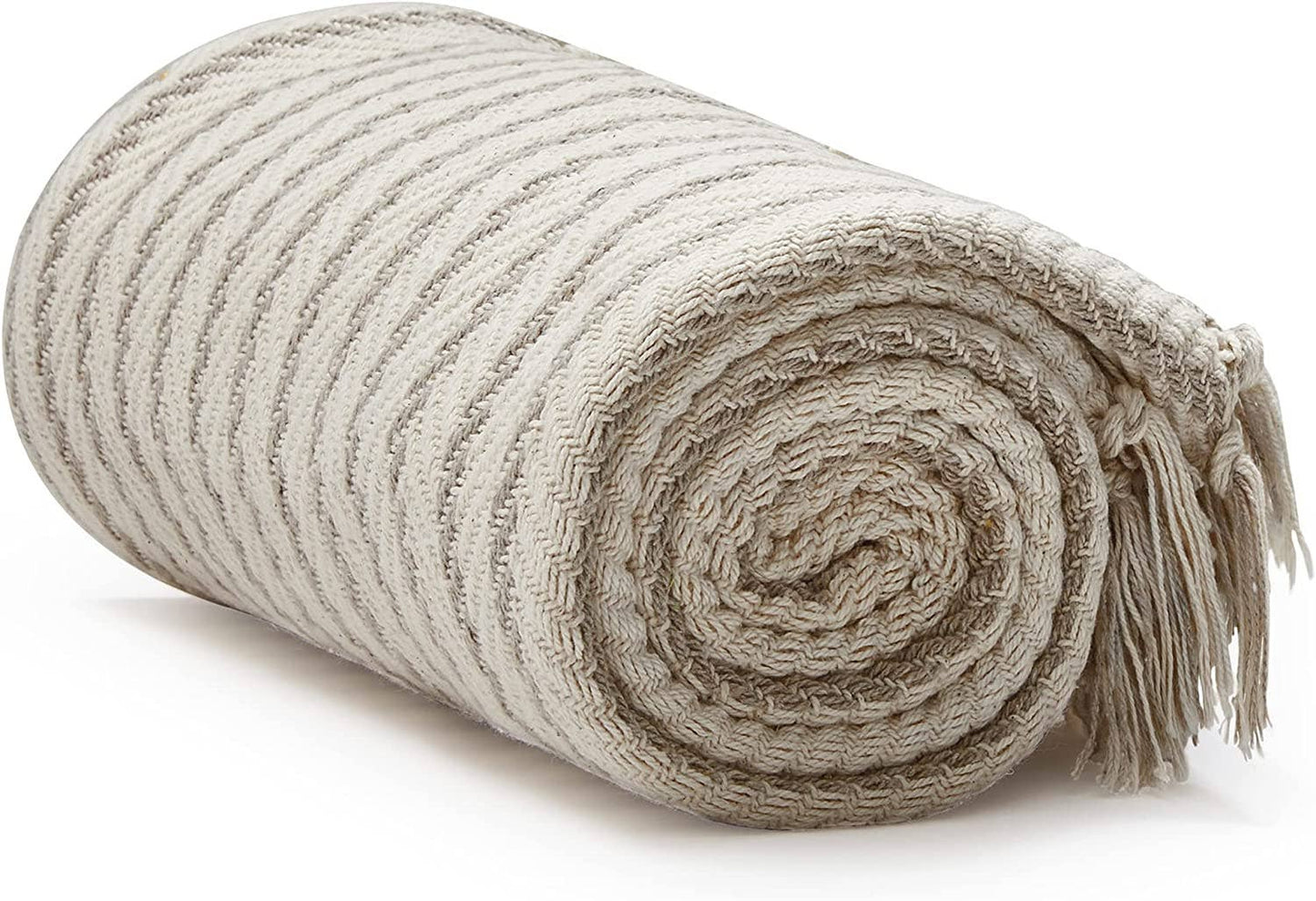 Cream Beige Pinstripe Throw Blanket