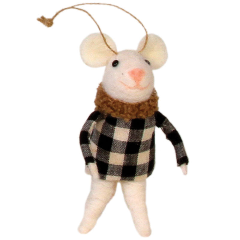 Felted Mouse w/Black Buffalo Plaid Scarf