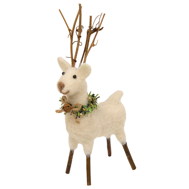 Sm. Felted White Standing Reindeer Ornament